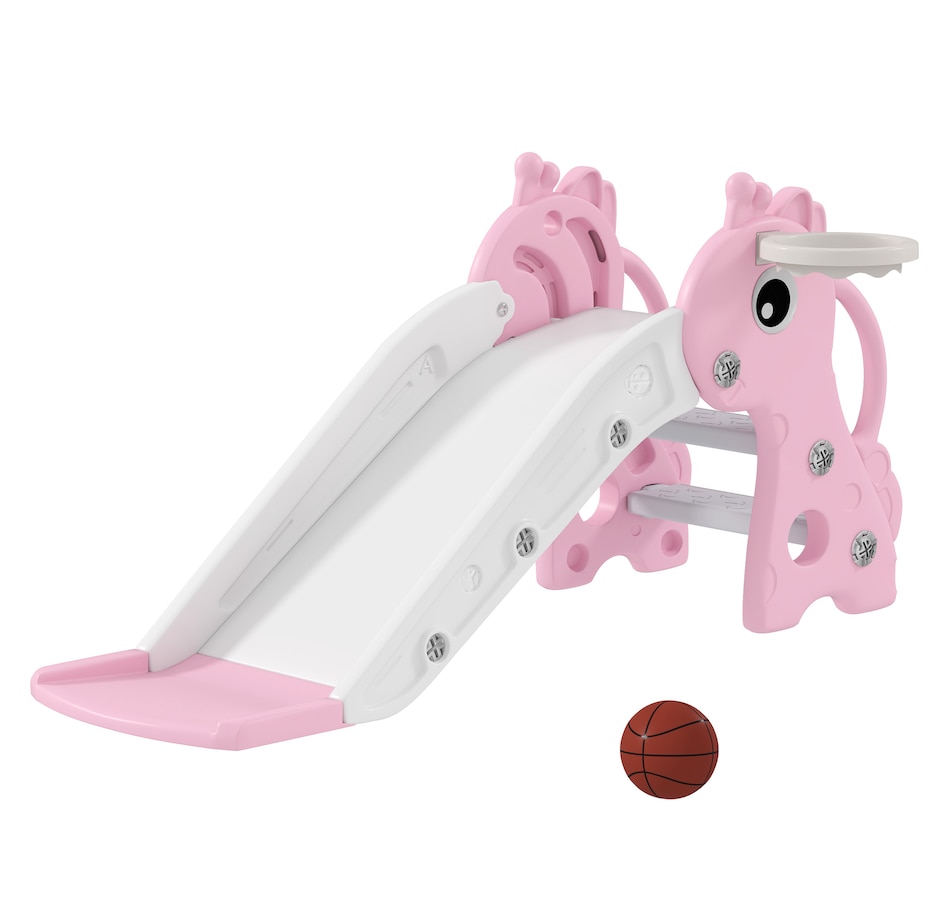 Image 994372.jpg, Product 994-372 / Price $64.99, Qaba Kids Slide with Climber and Basketball Hoop, 3 in 1 Baby Slide, Pink from Qaba on TSC.ca's Home & Garden department