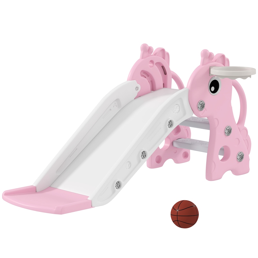 Image 994372.jpg, Product 994-372 / Price $62.99, Qaba Kids Slide with Climber and Basketball Hoop, 3 in 1 Baby Slide, Pink from Qaba on TSC.ca's Home & Garden department
