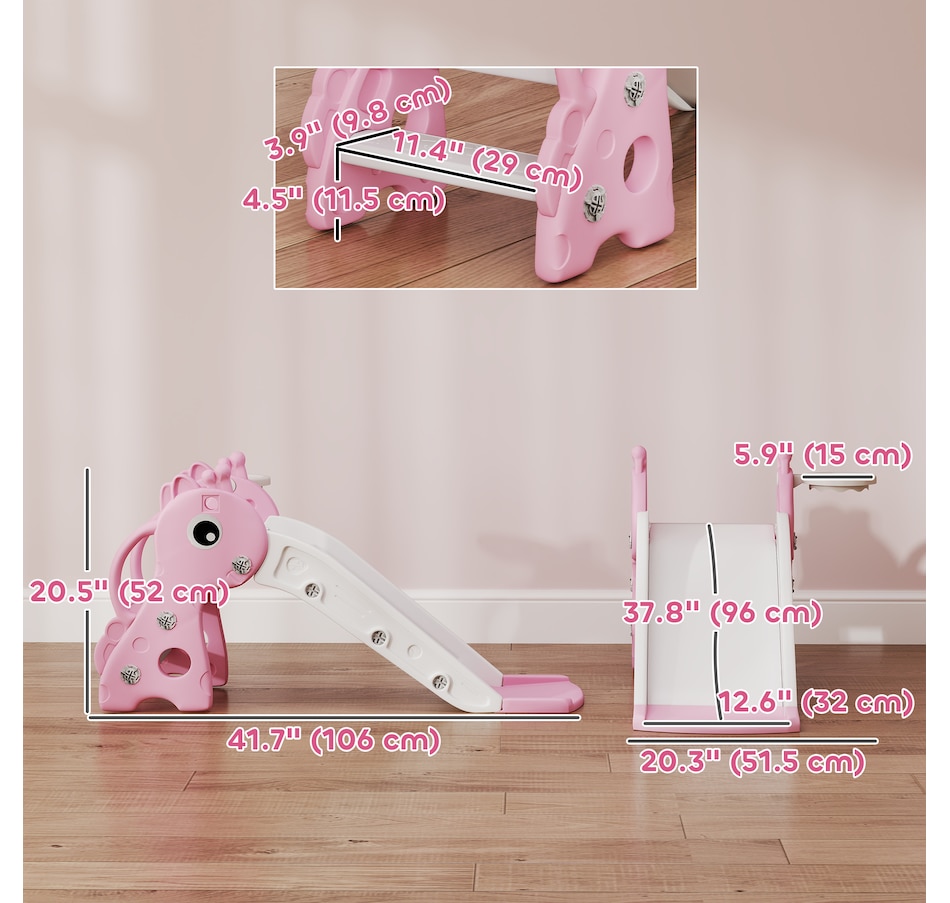 Image 994372_ALTMORE2.jpg, Product 994-372 / Price $64.99, Qaba Kids Slide with Climber and Basketball Hoop, 3 in 1 Baby Slide, Pink from Qaba on TSC.ca's Home & Garden department