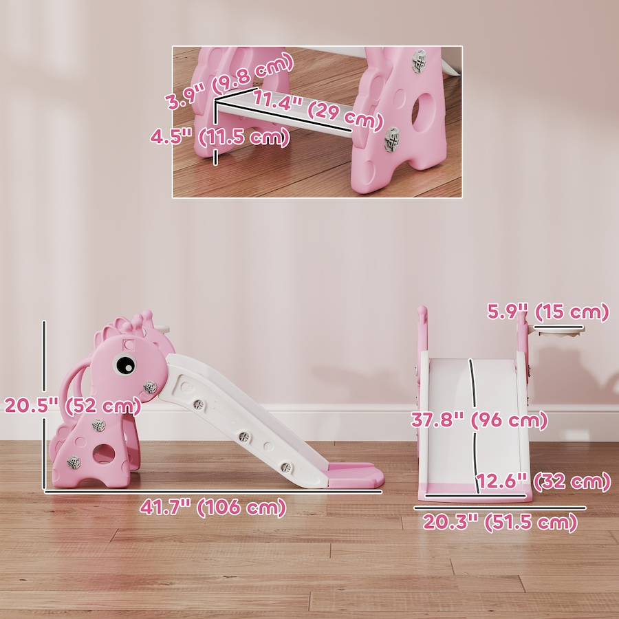 Image 994372_ALTMORE2.jpg, Product 994-372 / Price $62.99, Qaba Kids Slide with Climber and Basketball Hoop, 3 in 1 Baby Slide, Pink from Qaba on TSC.ca's Home & Garden department