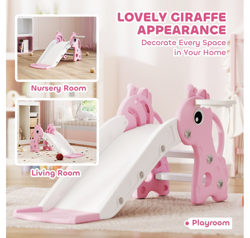 Image 994372_ALTMORE4.jpg, Product 994-372 / Price $64.99, Qaba Kids Slide with Climber and Basketball Hoop, 3 in 1 Baby Slide, Pink from Qaba on TSC.ca's Home & Garden department