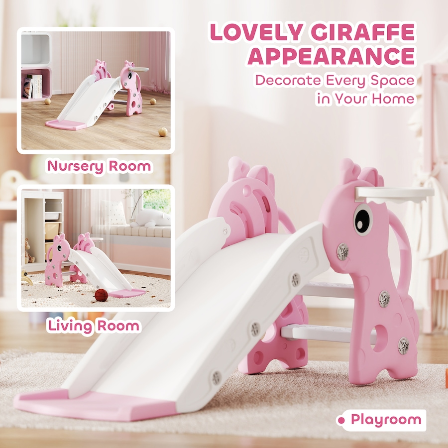 Image 994372_ALTMORE4.jpg, Product 994-372 / Price $62.99, Qaba Kids Slide with Climber and Basketball Hoop, 3 in 1 Baby Slide, Pink from Qaba on TSC.ca's Home & Garden department