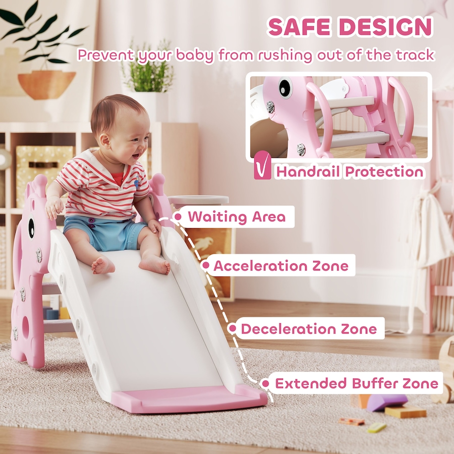 Image 994372_ALTMORE5.jpg, Product 994-372 / Price $62.99, Qaba Kids Slide with Climber and Basketball Hoop, 3 in 1 Baby Slide, Pink from Qaba on TSC.ca's Home & Garden department
