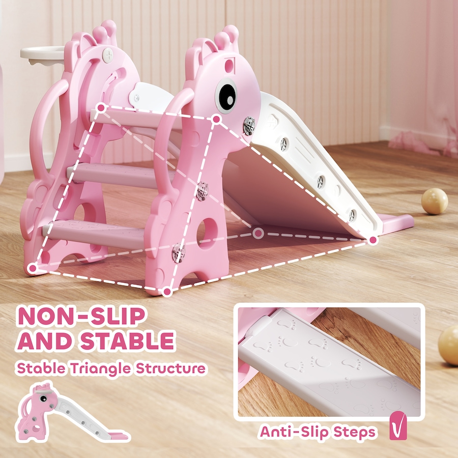 Image 994372_ALTMORE6.jpg, Product 994-372 / Price $62.99, Qaba Kids Slide with Climber and Basketball Hoop, 3 in 1 Baby Slide, Pink from Qaba on TSC.ca's Home & Garden department