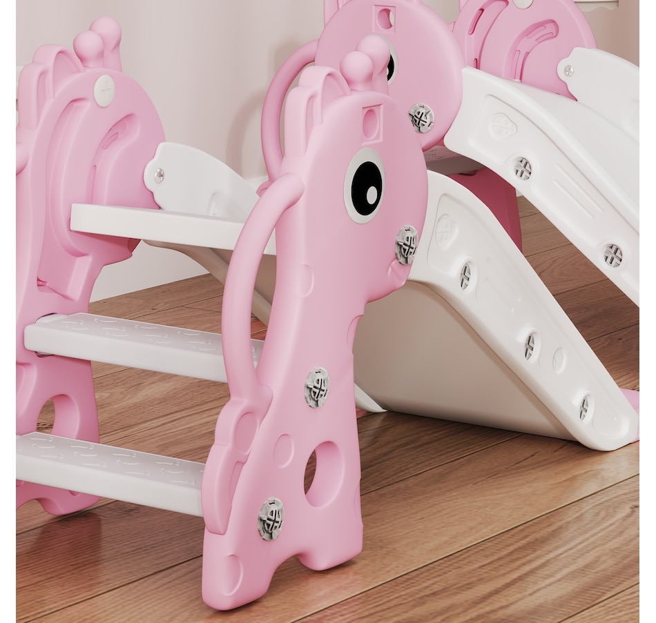Image 994372_ALTMORE7.jpg, Product 994-372 / Price $64.99, Qaba Kids Slide with Climber and Basketball Hoop, 3 in 1 Baby Slide, Pink from Qaba on TSC.ca's Home & Garden department