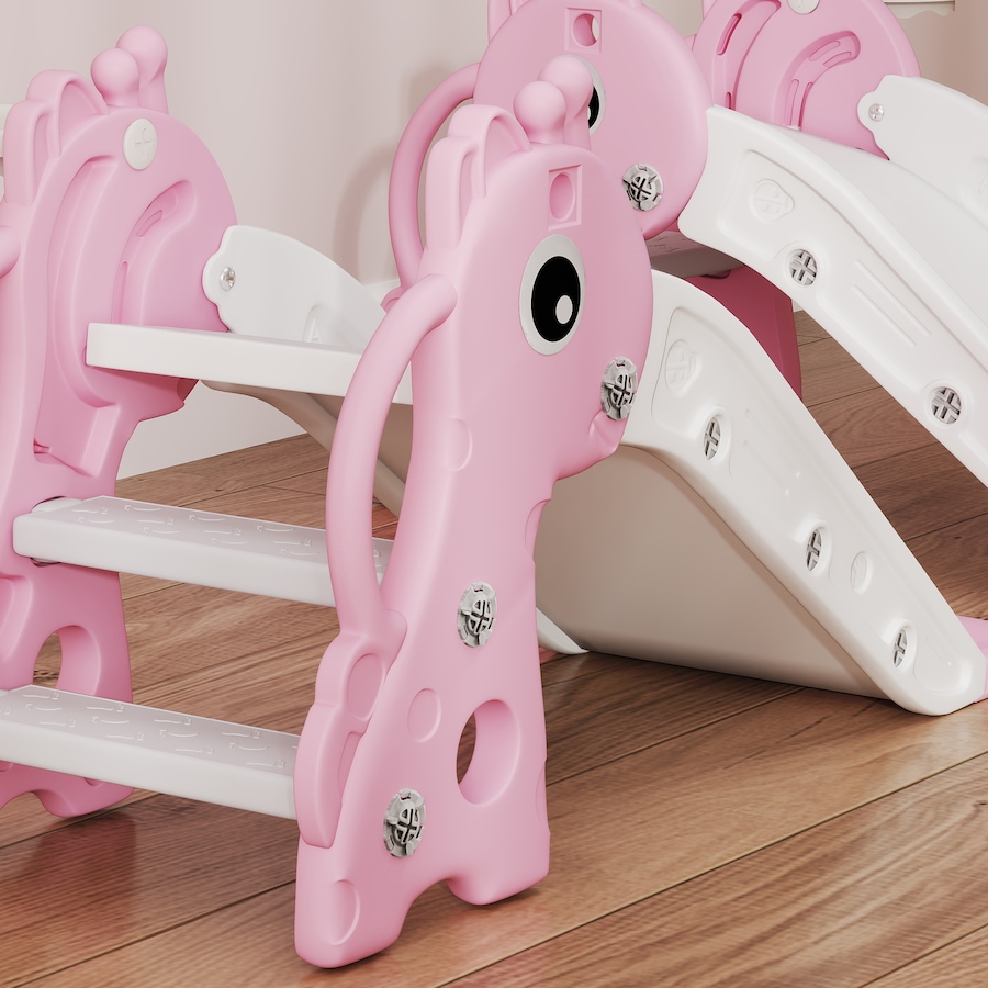 Image 994372_ALTMORE7.jpg, Product 994-372 / Price $62.99, Qaba Kids Slide with Climber and Basketball Hoop, 3 in 1 Baby Slide, Pink from Qaba on TSC.ca's Home & Garden department