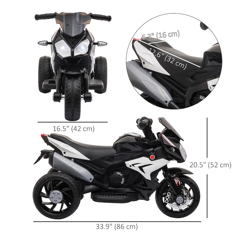 Image 994377_ALTMORE11.jpg, Product 994-377 / Price $94.99, Qaba 6V Kids Motorcycle with Music, Headlights, 3 Wheels, Black from Qaba on TSC.ca's Toys & Hobbies department