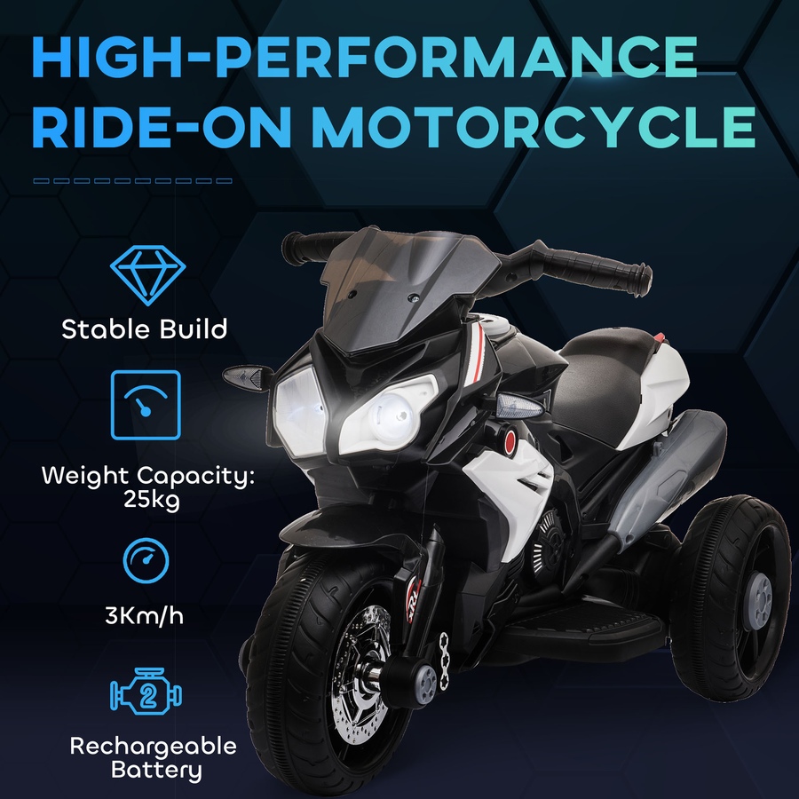 Image 994377_ALTMORE13.jpg, Product 994-377 / Price $94.99, Qaba 6V Kids Motorcycle with Music, Headlights, 3 Wheels, Black from Qaba on TSC.ca's Toys & Hobbies department