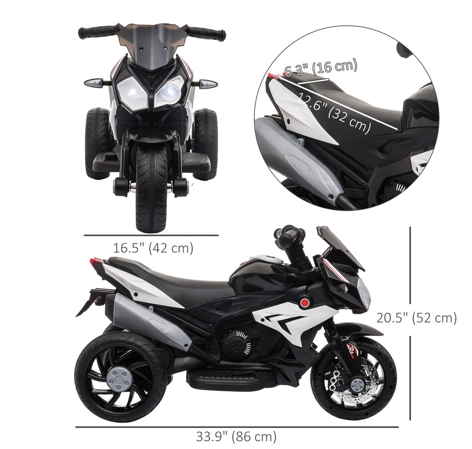 Image 994377_ALTMORE2.jpg, Product 994-377 / Price $105.99, Qaba 6V Kids Motorcycle with Music, Headlights, 3 Wheels, Black from Qaba on TSC.ca's Toys & Hobbies department