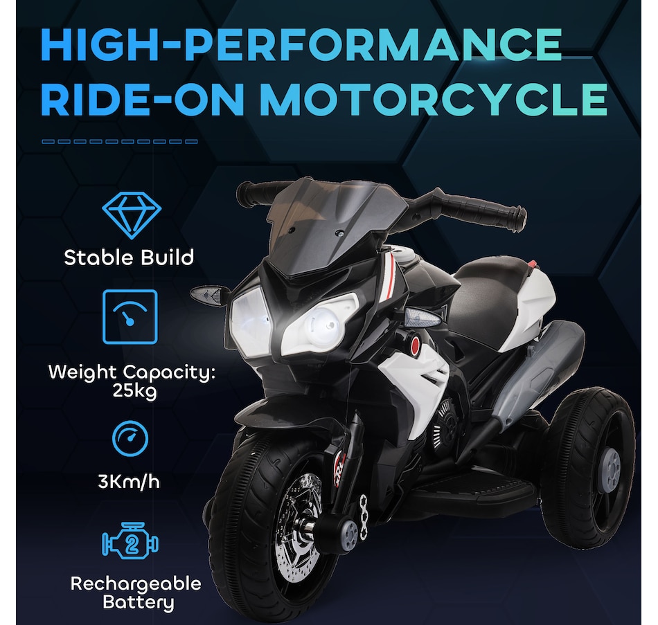 Image 994377_ALTMORE4.jpg, Product 994-377 / Price $105.99, Qaba 6V Kids Motorcycle with Music, Headlights, 3 Wheels, Black from Qaba on TSC.ca's Toys & Hobbies department