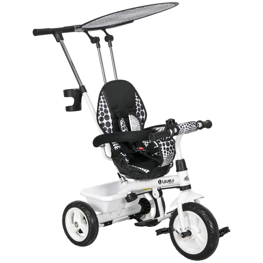 Image 994378.jpg, Product 994-378 / Price $98.99, Qaba 6 in 1 Kids Tricycle with Removable Handlebar and Canopy, White from Qaba on TSC.ca's Toys & Hobbies department