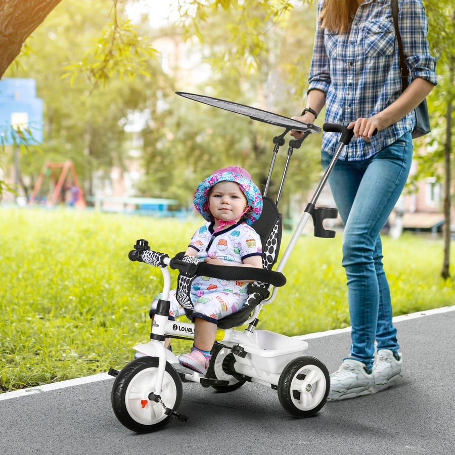 Image 994378_ALTMORE1.jpg, Product 994-378 / Price $98.99, Qaba 6 in 1 Kids Tricycle with Removable Handlebar and Canopy, White from Qaba on TSC.ca's Toys & Hobbies department