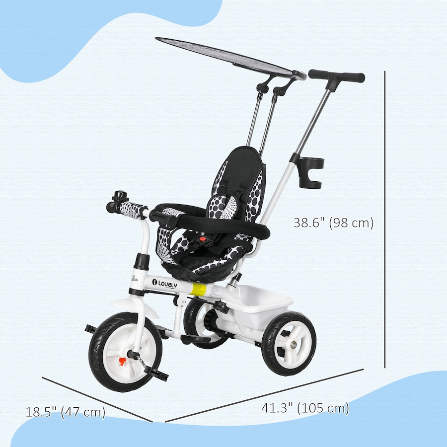 Image 994378_ALTMORE2.jpg, Product 994-378 / Price $98.99, Qaba 6 in 1 Kids Tricycle with Removable Handlebar and Canopy, White from Qaba on TSC.ca's Toys & Hobbies department