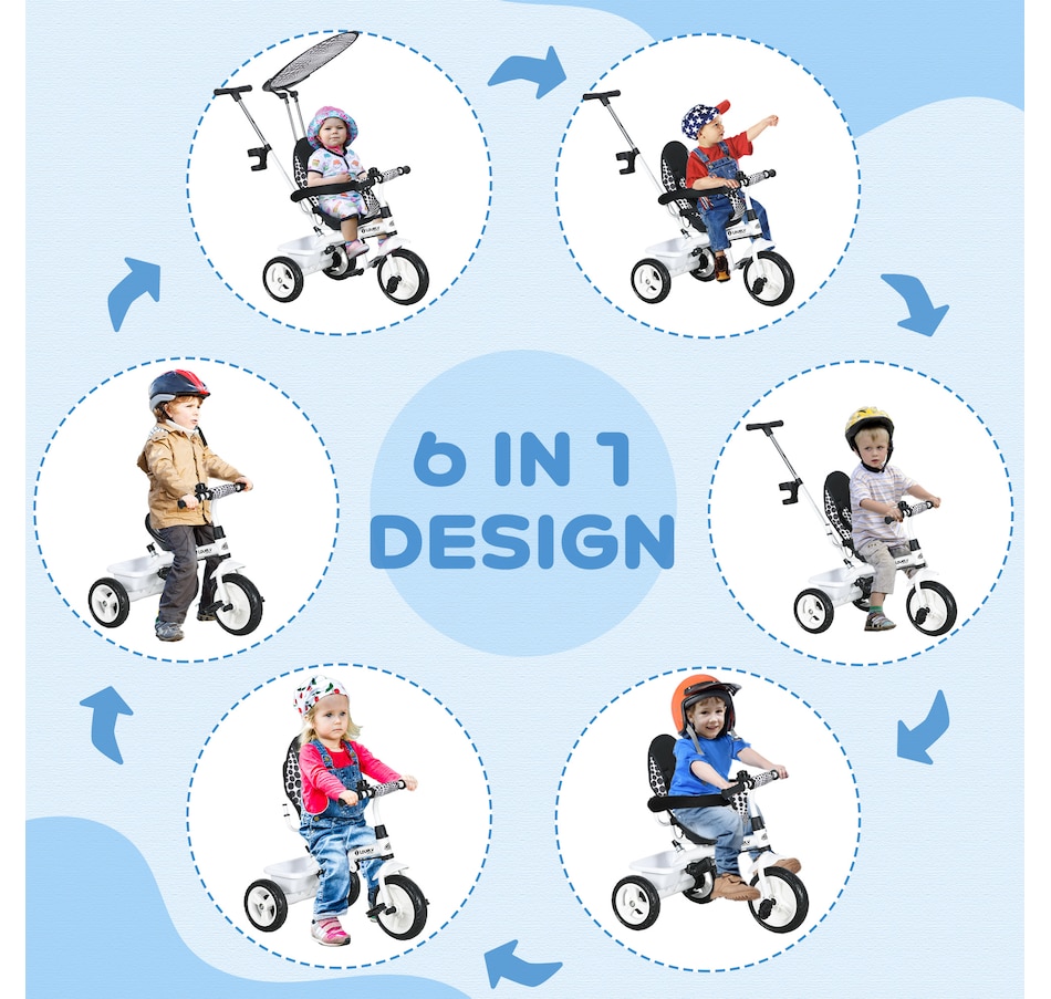 Image 994378_ALTMORE3.jpg, Product 994-378 / Price $98.99, Qaba 6 in 1 Kids Tricycle with Removable Handlebar and Canopy, White from Qaba on TSC.ca's Toys & Hobbies department