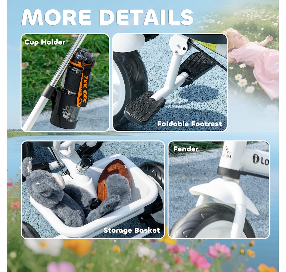 Image 994378_ALTMORE9.jpg, Product 994-378 / Price $98.99, Qaba 6 in 1 Kids Tricycle with Removable Handlebar and Canopy, White from Qaba on TSC.ca's Toys & Hobbies department