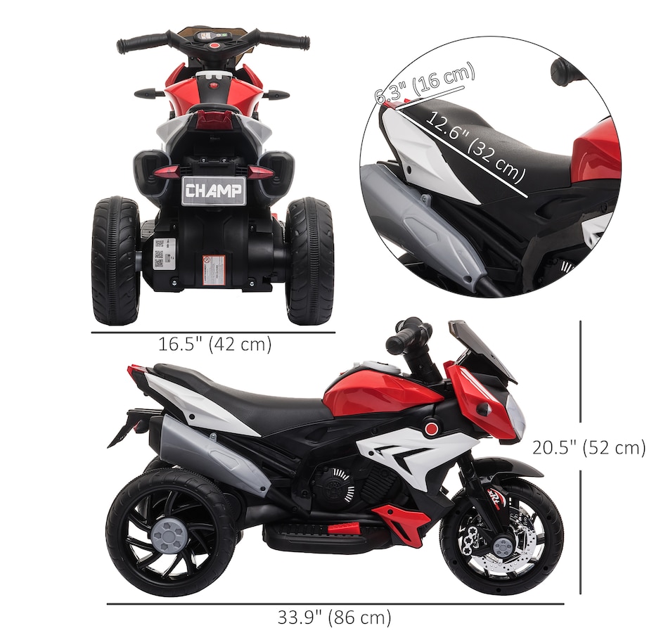 Image 994384_ALTMORE2.jpg, Product 994-384 / Price $107.99, Qaba 6V Kids Motorcycle with Music Headlights, 3 Wheels, Red from Qaba on TSC.ca's Toys & Hobbies department