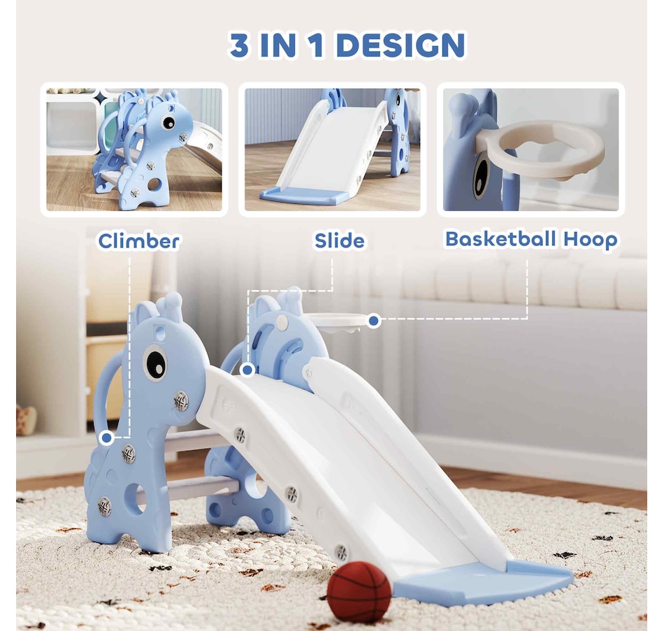 Image 994388_ALTMORE3.jpg, Product 994-388 / Price $66.99, Qaba Kids Slide with Climber and Basketball Hoop, 3 in 1 Baby Slide, Blue from Qaba on TSC.ca's Home & Garden department