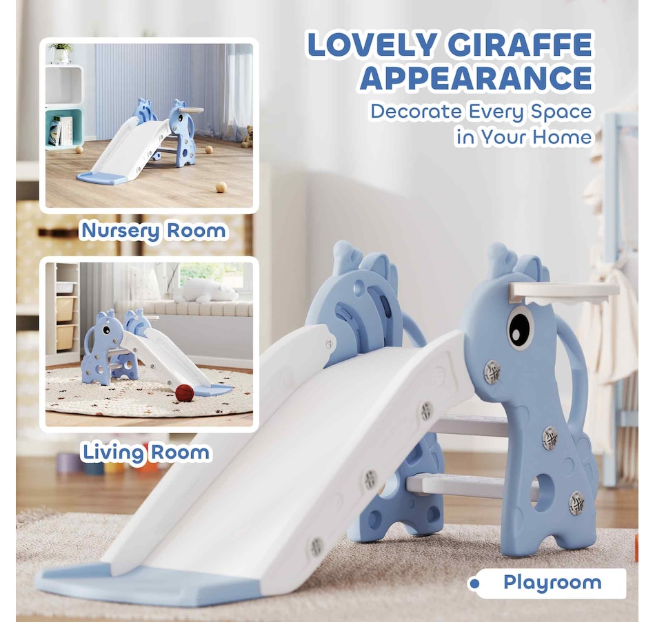 Image 994388_ALTMORE4.jpg, Product 994-388 / Price $66.99, Qaba Kids Slide with Climber and Basketball Hoop, 3 in 1 Baby Slide, Blue from Qaba on TSC.ca's Home & Garden department