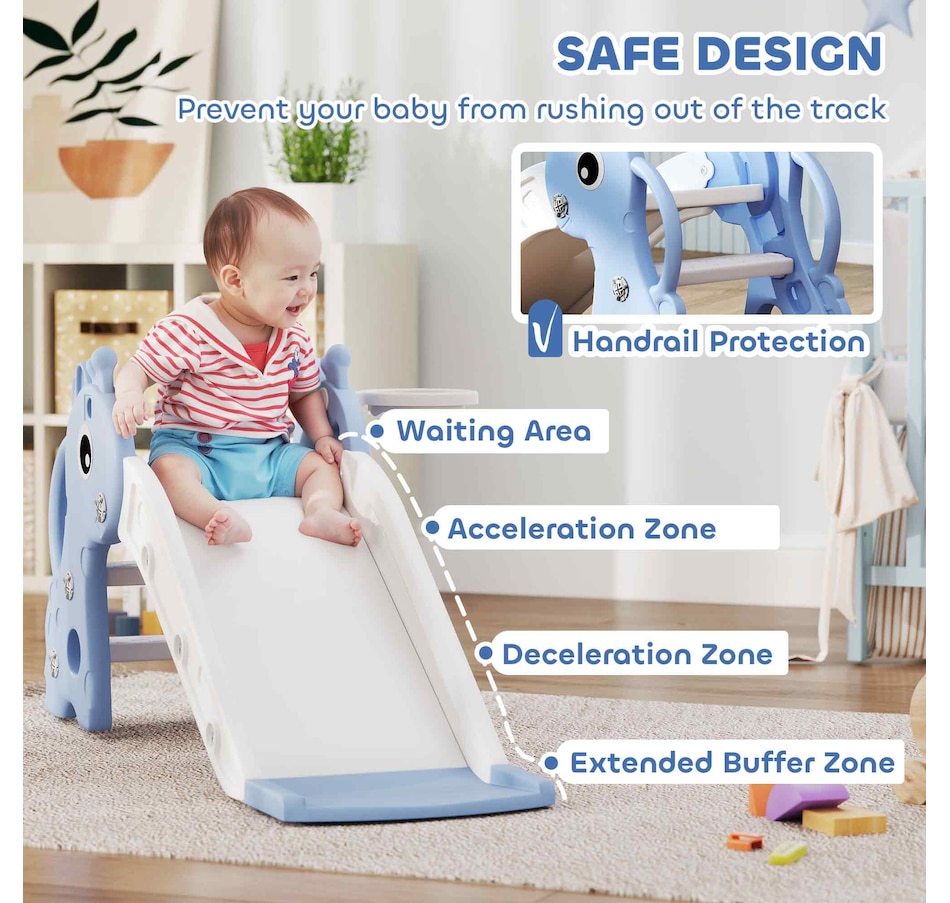 Image 994388_ALTMORE5.jpg, Product 994-388 / Price $66.99, Qaba Kids Slide with Climber and Basketball Hoop, 3 in 1 Baby Slide, Blue from Qaba on TSC.ca's Home & Garden department