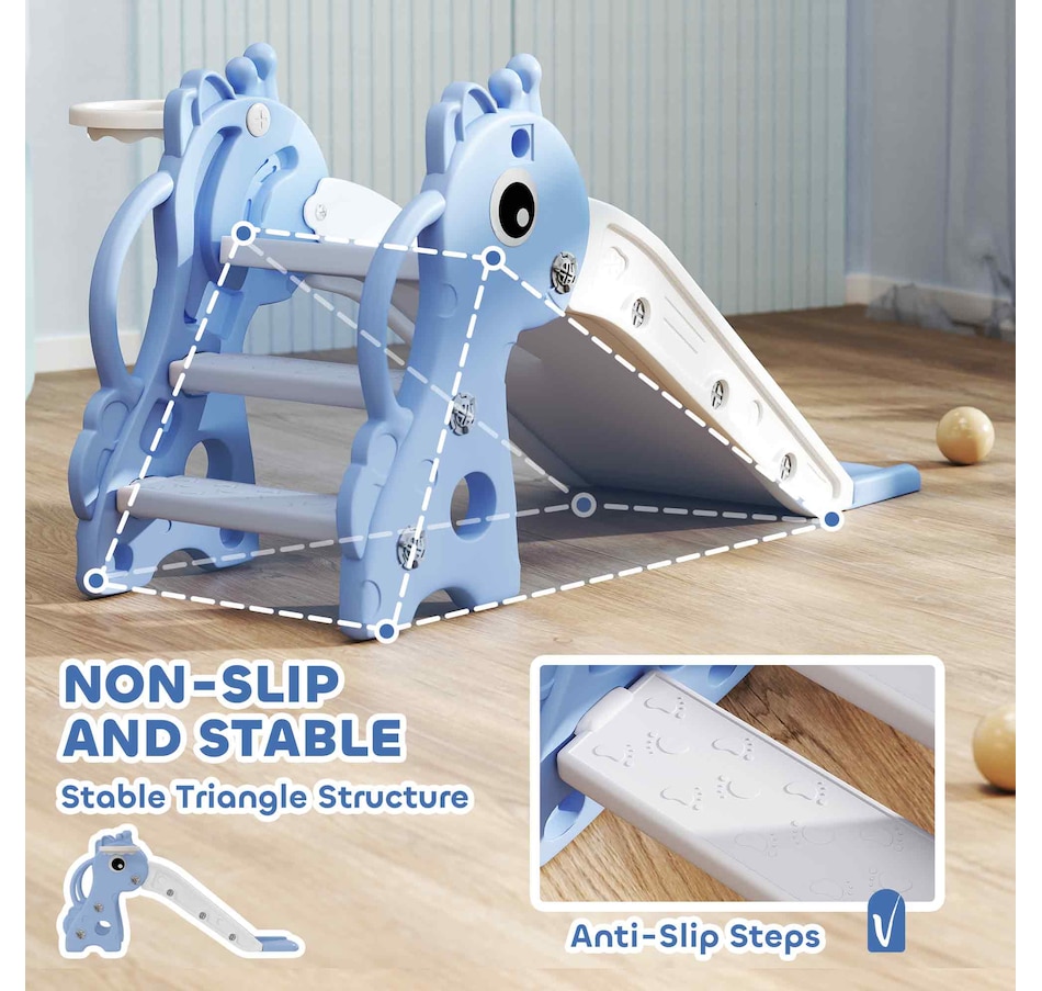 Image 994388_ALTMORE6.jpg, Product 994-388 / Price $66.99, Qaba Kids Slide with Climber and Basketball Hoop, 3 in 1 Baby Slide, Blue from Qaba on TSC.ca's Home & Garden department