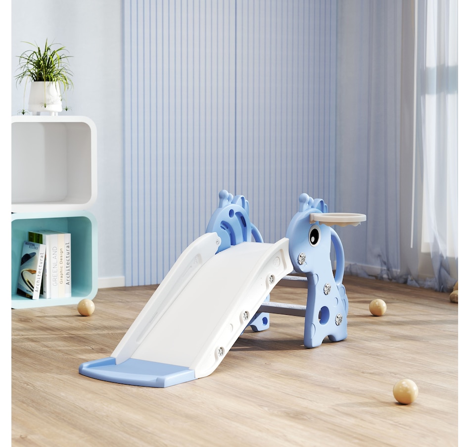 Image 994388_ALTMORE8.jpg, Product 994-388 / Price $66.99, Qaba Kids Slide with Climber and Basketball Hoop, 3 in 1 Baby Slide, Blue from Qaba on TSC.ca's Home & Garden department