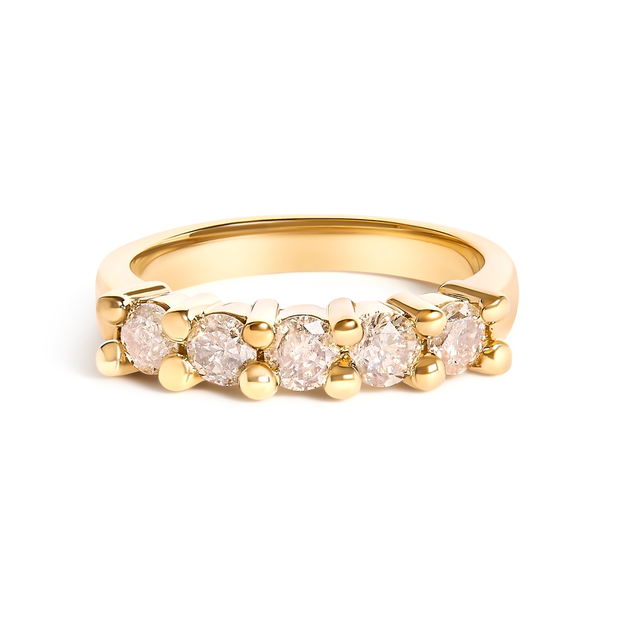 Image 994396_ST01.jpg, Product 994-396 / Price $2,083.00, 14K Yellow Gold Plated .925 Sterling Silver 1.0 Cttw Shared Prong-set Round Diamond 5 Stone Band Ring (J-K Color, I1-I2 Clarity) - Size 8 from Haus of Brilliance on TSC.ca's Jewellery department