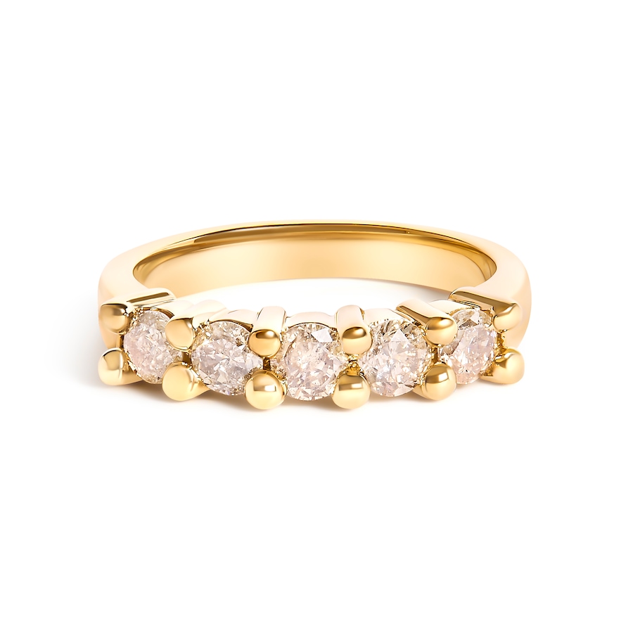 Image 994396_ST04.jpg, Product 994-396 / Price $2,083.00, 14K Yellow Gold Plated .925 Sterling Silver 1.0 Cttw Shared Prong-set Round Diamond 5 Stone Band Ring (J-K Color, I1-I2 Clarity) - Size 8 from Haus of Brilliance on TSC.ca's Jewellery department