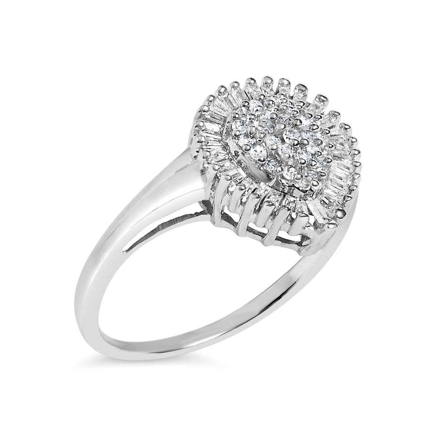 Image 994397_ALTMORE1.jpg, Product 994-397 / Price $2,782.00, 10K White Gold 1/2 Cttw Round & Baguette Cut Diamond Pear Shaped Domed Pavé Cluster with Halo Cocktail Ring (H-I Color, SI1-SI2 Clarity) - Size 7-1/4 from Haus of Brilliance on TSC.ca's Jewellery department
