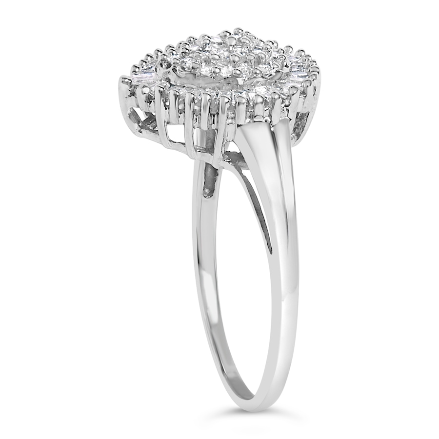 Image 994397_ALTMORE2.jpg, Product 994-397 / Price $2,782.00, 10K White Gold 1/2 Cttw Round & Baguette Cut Diamond Pear Shaped Domed Pavé Cluster with Halo Cocktail Ring (H-I Color, SI1-SI2 Clarity) - Size 7-1/4 from Haus of Brilliance on TSC.ca's Jewellery department