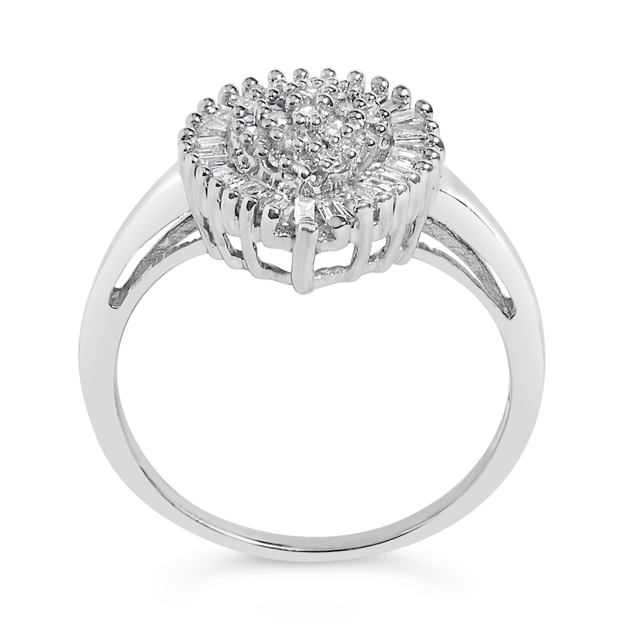 Image 994397_ALTMORE3.jpg, Product 994-397 / Price $2,782.00, 10K White Gold 1/2 Cttw Round & Baguette Cut Diamond Pear Shaped Domed Pavé Cluster with Halo Cocktail Ring (H-I Color, SI1-SI2 Clarity) - Size 7-1/4 from Haus of Brilliance on TSC.ca's Jewellery department