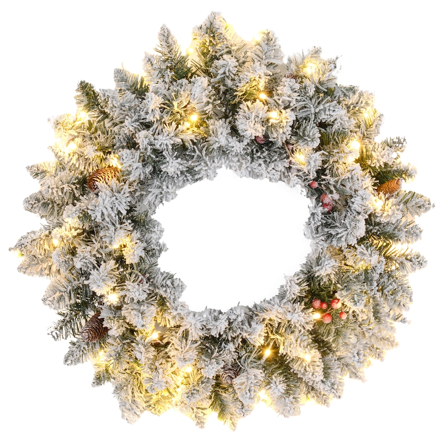 Image 994442.jpg, Product 994-442 / Price $49.99, HOMCOM 24" Pre-Lit Christmas Wreath with Pine Cones and Berries Green from HOMCOM on TSC.ca's Home & Garden department