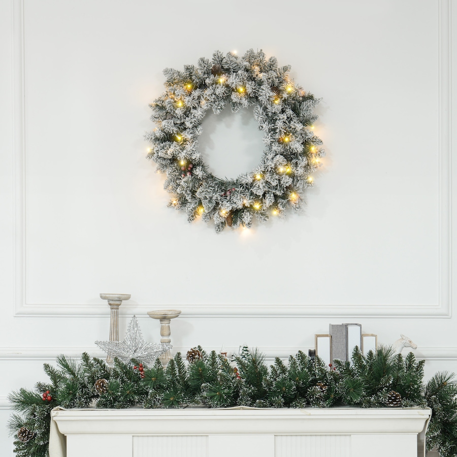 Image 994442_ALTMORE1.jpg, Product 994-442 / Price $49.99, HOMCOM 24" Pre-Lit Christmas Wreath with Pine Cones and Berries Green from HOMCOM on TSC.ca's Home & Garden department