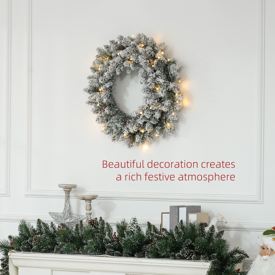 Image 994442_ALTMORE3.jpg, Product 994-442 / Price $49.99, HOMCOM 24" Pre-Lit Christmas Wreath with Pine Cones and Berries Green from HOMCOM on TSC.ca's Home & Garden department