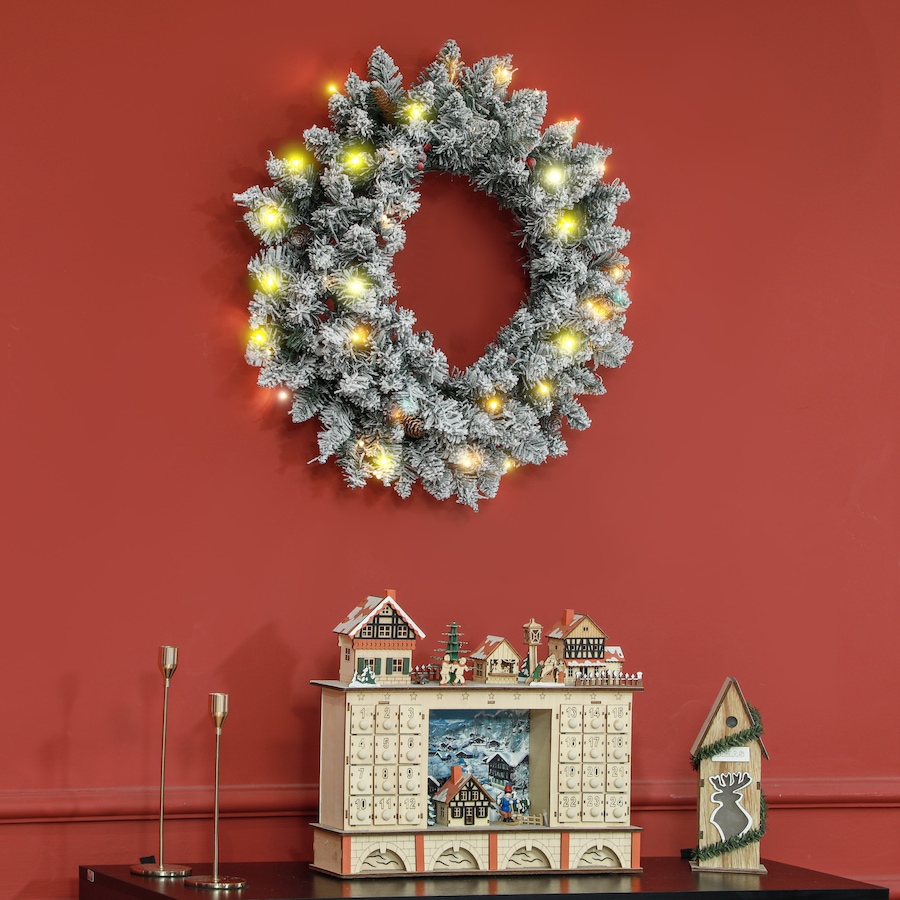 Image 994442_ALTMORE7.jpg, Product 994-442 / Price $49.99, HOMCOM 24" Pre-Lit Christmas Wreath with Pine Cones and Berries Green from HOMCOM on TSC.ca's Home & Garden department
