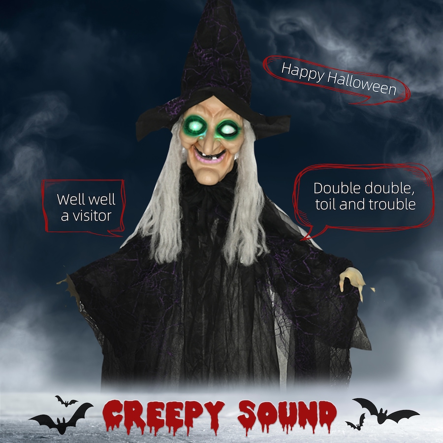 Image 994470_ALTMORE3.jpg, Product 994-470 / Price $54.99, HOMCOM Black Witch Halloween Prop w/ Light Up Eyes for Party from HOMCOM on TSC.ca's Home & Garden department