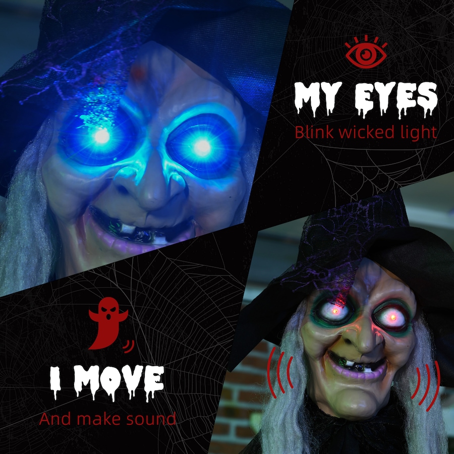 Image 994470_ALTMORE4.jpg, Product 994-470 / Price $54.99, HOMCOM Black Witch Halloween Prop w/ Light Up Eyes for Party from HOMCOM on TSC.ca's Home & Garden department