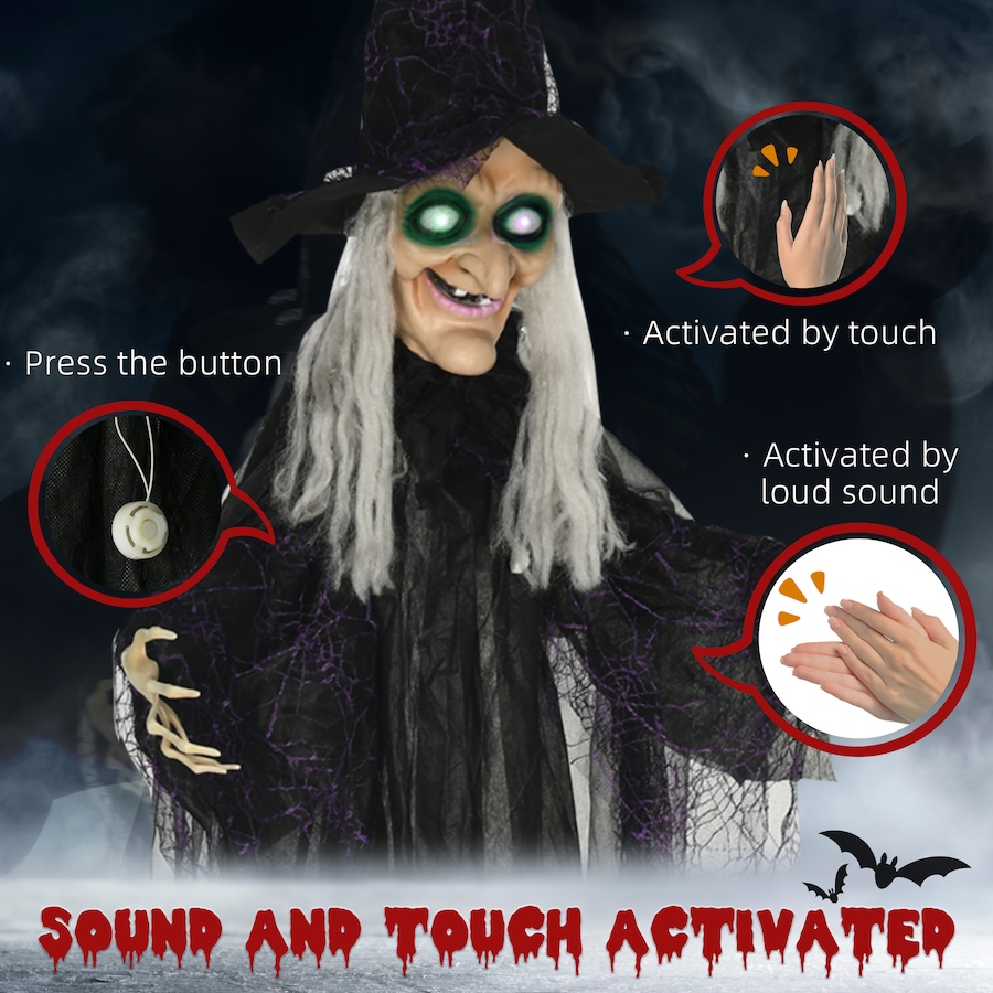 Image 994470_ALTMORE5.jpg, Product 994-470 / Price $54.99, HOMCOM Black Witch Halloween Prop w/ Light Up Eyes for Party from HOMCOM on TSC.ca's Home & Garden department