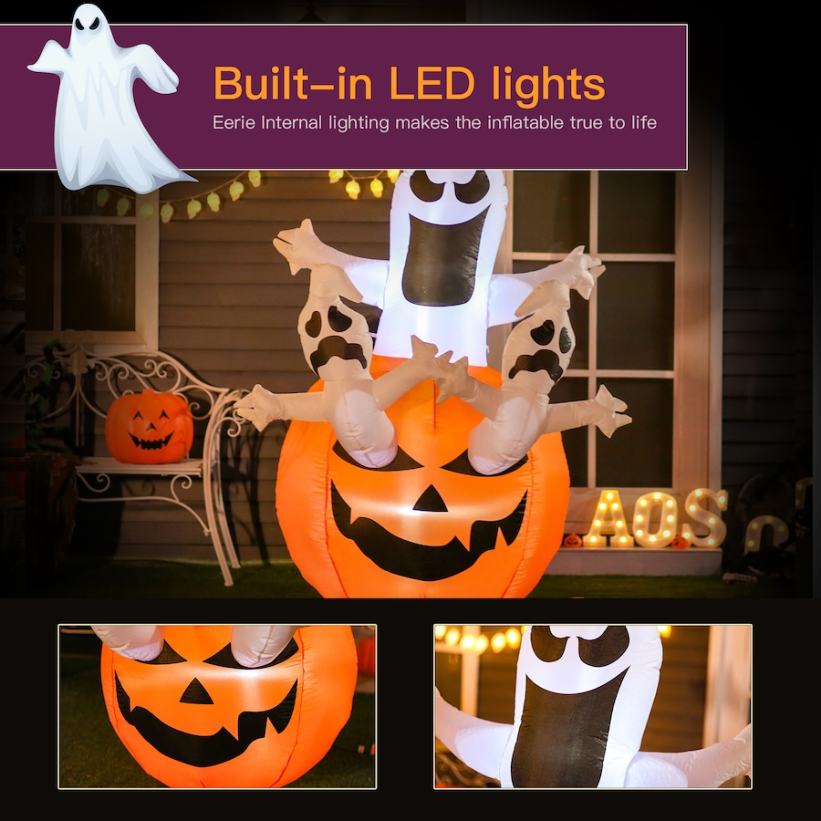 Image 994476_ALTMORE3.jpg, Product 994-476 / Price $54.99, HOMCOM 6FT Halloween Inflatable Pumpkin Jack-O-Lantern Ghosts for Garden from HOMCOM on TSC.ca's Home & Garden department