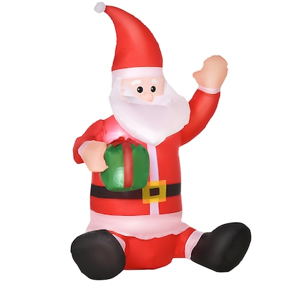HOMCOM 4ft Outdoor Christmas Lighted Inflatable Santa Claus w/ Gift Box