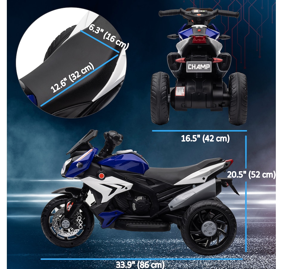 Image 994626_ALTMORE2.jpg, Product 994-626 / Price $99.99, Qaba 6V Kids Motorcycle with Music, Headlights, 3 Wheels, Blue from Qaba on TSC.ca's Toys & Hobbies department