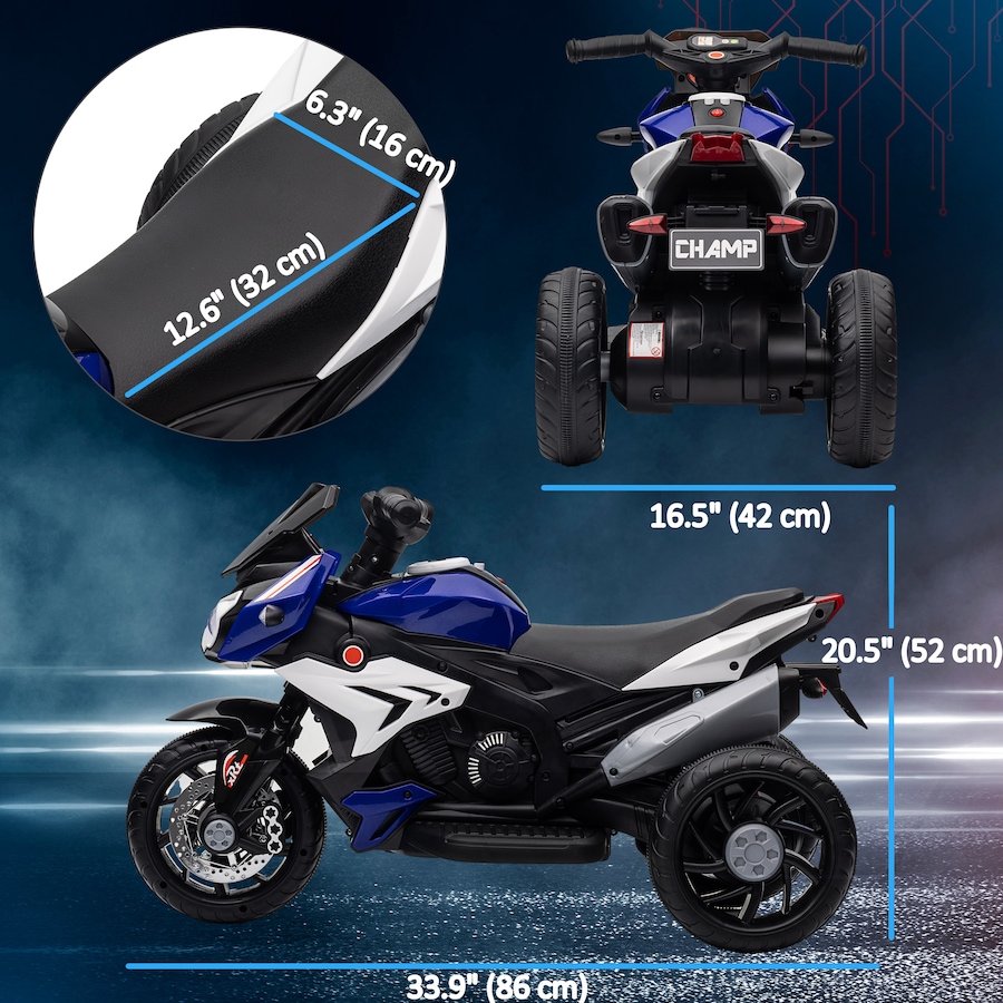 Image 994626_ALTMORE2.jpg, Product 994-626 / Price $94.99, Qaba 6V Kids Motorcycle with Music, Headlights, 3 Wheels, Blue from Qaba on TSC.ca's Toys & Hobbies department