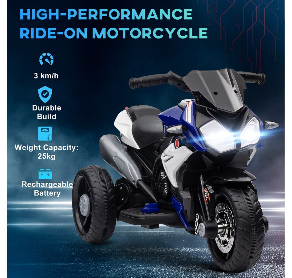Image 994626_ALTMORE4.jpg, Product 994-626 / Price $99.99, Qaba 6V Kids Motorcycle with Music, Headlights, 3 Wheels, Blue from Qaba on TSC.ca's Toys & Hobbies department