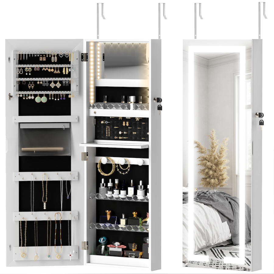 Image 994668.jpg, Product 994-668 / Price $132.99, LED Jewelry Cabinet w/ Full Length Mirror Jewelry Storage Organizer, White from HOMCOM on TSC.ca's Beauty department