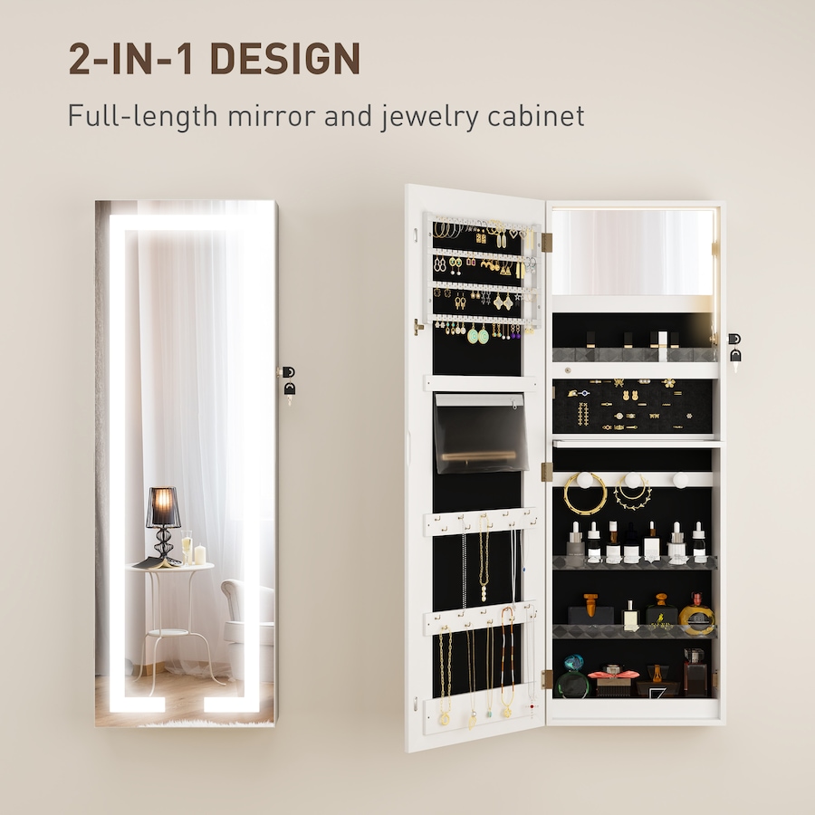 Image 994668_ALTMORE3.jpg, Product 994-668 / Price $132.99, LED Jewelry Cabinet w/ Full Length Mirror Jewelry Storage Organizer, White from HOMCOM on TSC.ca's Beauty department