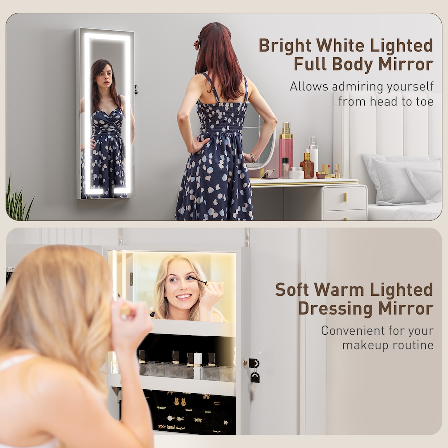 Image 994668_ALTMORE4.jpg, Product 994-668 / Price $132.99, LED Jewelry Cabinet w/ Full Length Mirror Jewelry Storage Organizer, White from HOMCOM on TSC.ca's Beauty department