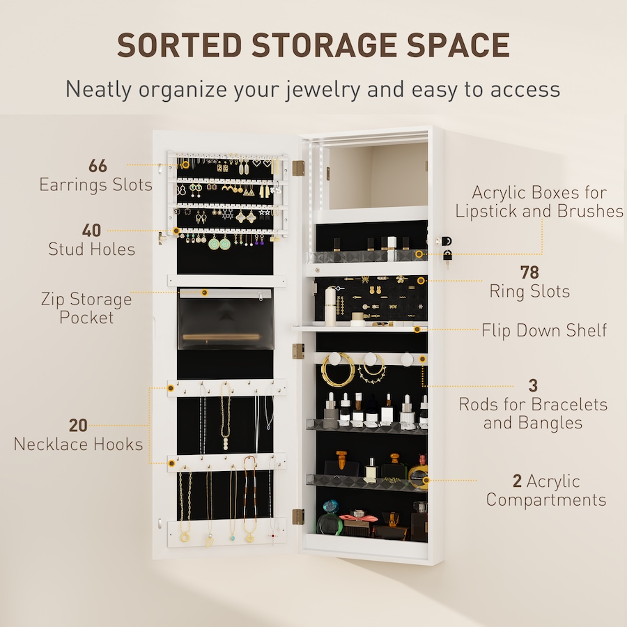 Image 994668_ALTMORE5.jpg, Product 994-668 / Price $132.99, LED Jewelry Cabinet w/ Full Length Mirror Jewelry Storage Organizer, White from HOMCOM on TSC.ca's Beauty department