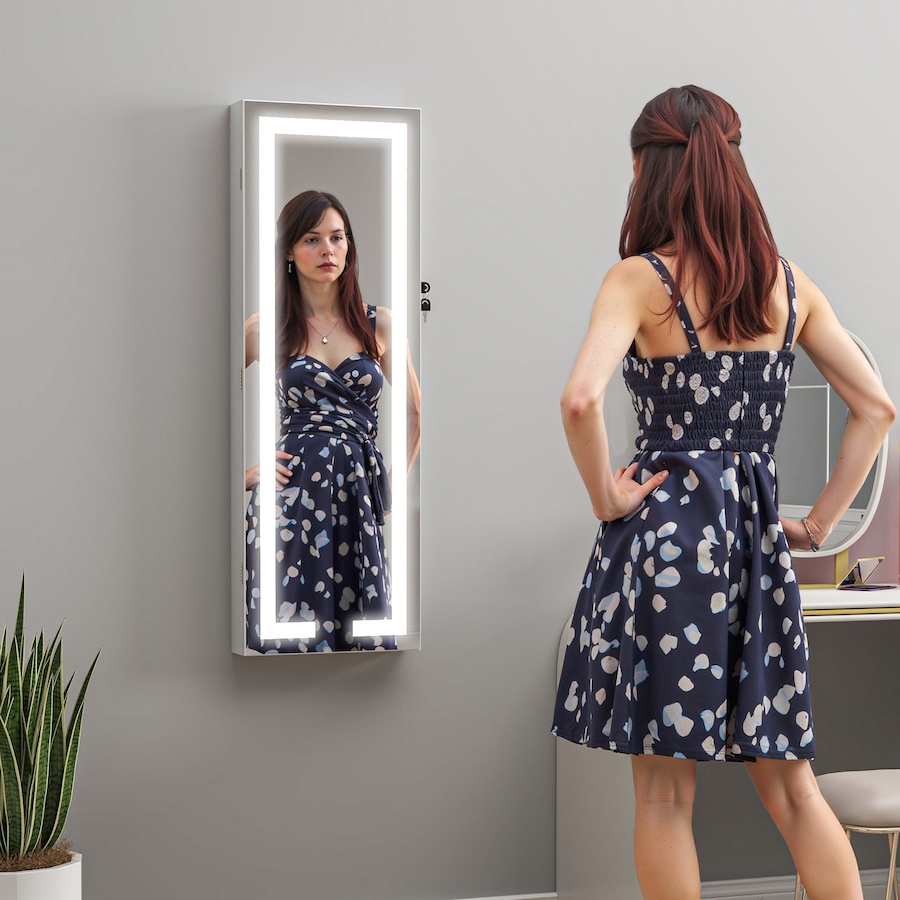Image 994668_ALTMORE8.jpg, Product 994-668 / Price $132.99, LED Jewelry Cabinet w/ Full Length Mirror Jewelry Storage Organizer, White from HOMCOM on TSC.ca's Beauty department