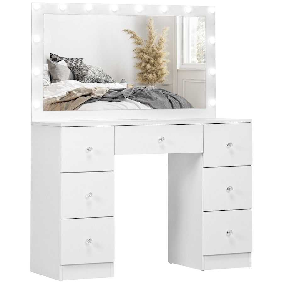 Image 994671.jpg, Product 994-671 / Price $339.29, HOMCOM Makeup Vanity Desk with Lighted Mirror 7 Drawers 10 LED Lights White from HOMCOM on TSC.ca's Beauty department