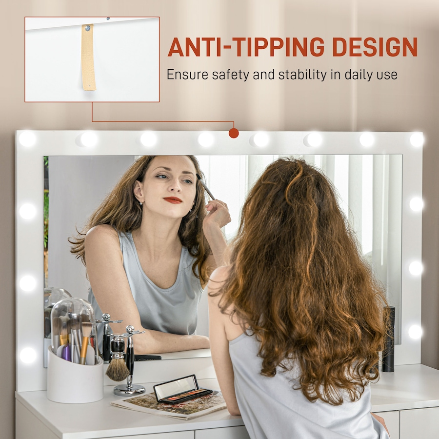 Image 994671_ALTMORE5.jpg, Product 994-671 / Price $339.29, HOMCOM Makeup Vanity Desk with Lighted Mirror 7 Drawers 10 LED Lights White from HOMCOM on TSC.ca's Beauty department