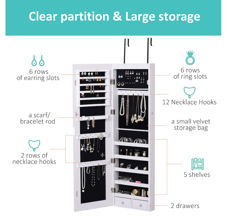 Image 994676_ALTMORE5.jpg, Product 994-676 / Price $136.99, HOMCOM Mirror Jewelry Cabinet Armoire with 6 LED Lights and 2 Keys from HOMCOM on TSC.ca's Beauty department